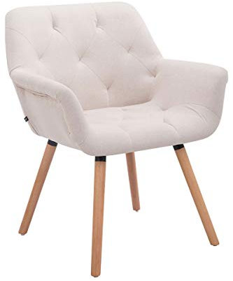 Silla De Comedor Cassidy Tapizada En Tela I Silla De Visita con Respaldo I Butaca De Salón Nórdica con Base De 4 Patas De Madera I Color:, Color:Beige, Color del Marco:Natura (Roble)
