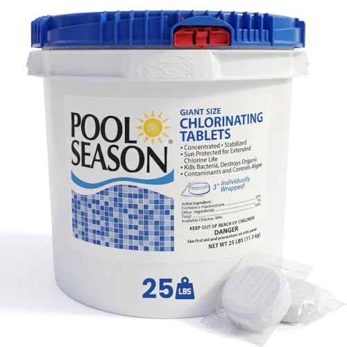 Pool Season Chlorine Tablets 3 Inch for Swimming Pools, 25 lb Bucket