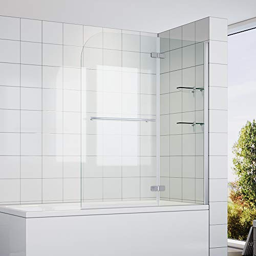SONNI Duschwand für badewanne 2 Teilig 120x140cm (BxH) mit Handtuchhalter + Eckregal 120° Duschabtrennung Badewannenaufsatz