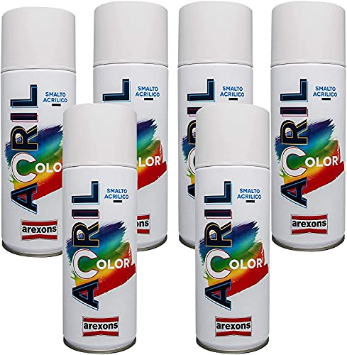 Vernice spray confezione 6 pezzi bomboletta smalto acrilico valvola autopulente per tutte le superfici arexons (Trasparente Opaco)