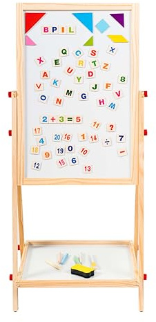 2 in 1 Wooden Kids Easel - Adjustable Double-Sided Magnetic Whiteboard & Chalkboard | Revolving Easel Board with Magnetic Letters, Chalk & Accessories | Creative Fun & Learning for Kids, 100cm Height