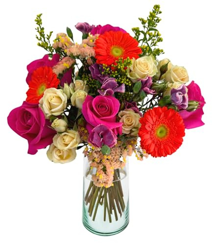 Always Yours with Vase | Pink, Red Arrangement by Arabella Bouquets | Real Fresh Flowers for Delivery, Gift for Birthday, Congratulations, Anniversary, Thank You, Mother's Day