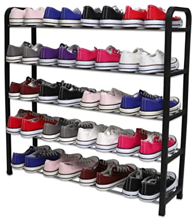 1ABOVE 5 Tier Shoe Rack Organiser, Heavy duty storage unit, Quick Assembly No Tools Required, Holds upto 15-20 pairs (BLACK)