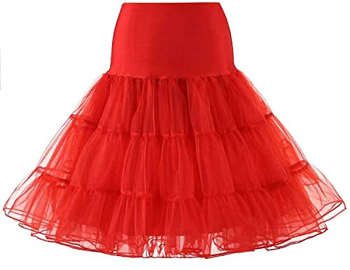 RULTA 50s Women Retro Petticoat Underskirt Vintage A-line Crinoline Half Slips Rockabilly Tutu Skirt (S-M, Red)