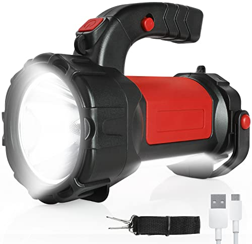 GeeRic Potente Linterna Profesional,Linterna LED Alta Potencia 6000 Lumens,Linterna Portátil Foco Super Brillante Recargable USB Impermeable con 7 Modos para Camping,Supervivencia,Senderismo,Rojo