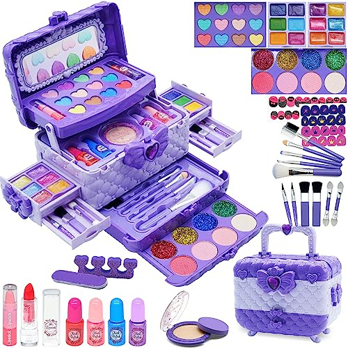Set di trucchi da bambine - per Halloween, Natale, compleanno, per bambine dai 4 ai 12 anni, valigetta di trucchi per bambine, viola