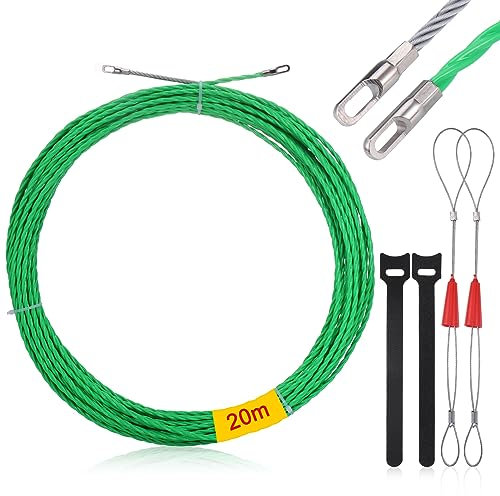 Zocipro φ4,5mm/20m Aiguille Electricien Tire Fils Electrique, avec 2 Ressorts de Guidage, Aides à L'insertion de Câble, Bande Idéale pour L'installation de Câbles Dans des Conduits Vides, Vert