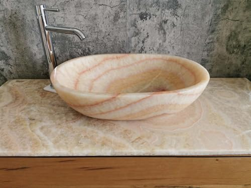Ovales Waschbecken aus Onyx Marmor, Premium-Qualität 2, Größe 55 x 38 x 15 cm, echtes Foto des Waschbeckens, ovales Marmorwaschbecken zum Aufstellen von Design
