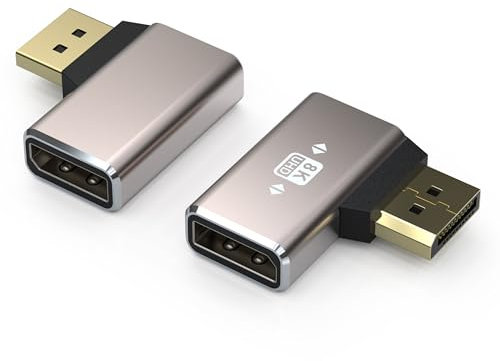 VMOJO 2 Pack DisplayPort Coupler Adapter, Alloy Shell 8K UHD HDR Displayport 1.4 90 Degree Left Angle Male to Female Extender Extension Connector Converter 8K@60Hz/4K@144Hz
