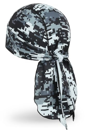 MELASA Kühlende Durag Bandana Cap Mütze, Absorbiert Schweiß Kopftuch Unterhelm, Atmungsaktive Fahrrad Kopfbedeckung Laufmütze, Kopftuch Herren Radfahren Motorradfahren(DigitalCamoGrau)