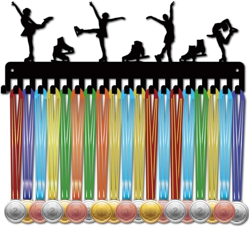 CREATCABIN Skating Medal Holder Medal Hanger Display Rack Sports Medal Hanging Wall Mounted Decor Metal with 20 Hooks Ice Skating Athlete Player Race Winner Gift for Women Friends Black 15.7x5.9 Inch