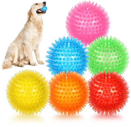 petizer Lot de 6 balles couinantes de 6,5 cm pour chien, balle à picots pour chien, jouet flottant pour piscine, jouets à lancer pour chiot en caoutchouc TPR pour l'ennui, nettoyage des dents pour