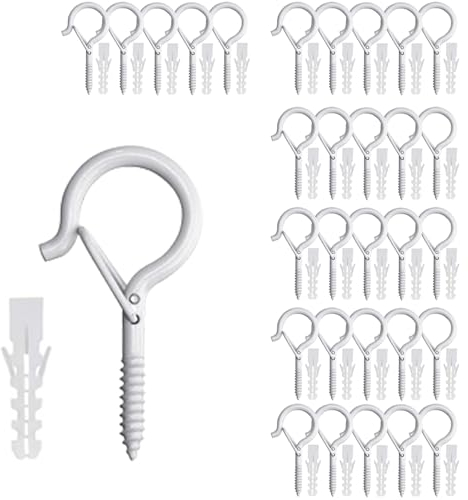 SUpoetry 30 Stück Schraubhaken, Edelstahl Hakenschrauben, Hakenschrauben mit Sicherung, Schraubhaken mit Dehnschraube, Q-förmiger Haken für Pflanzkörbe, Vogelhäuschen, Windspiele, Raumdekoration(Weiß)