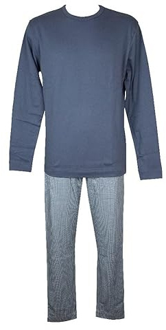 RAGNO Pigiama Uomo Interlock Caldo Cotone Invernale Manica Lunga Girocollo Articolo U838NQ, A30F Fantasia Bijou Blue, Taglia 52