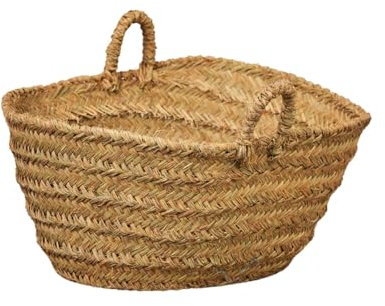 Cestería Aparici - Capazo Leñero -Leñero de Esparto con Asas - leñero ovalado, cesto para la leña o decoración - Extra Grande 5 Tiras (70 x 40 x 32 cm) 7109-5