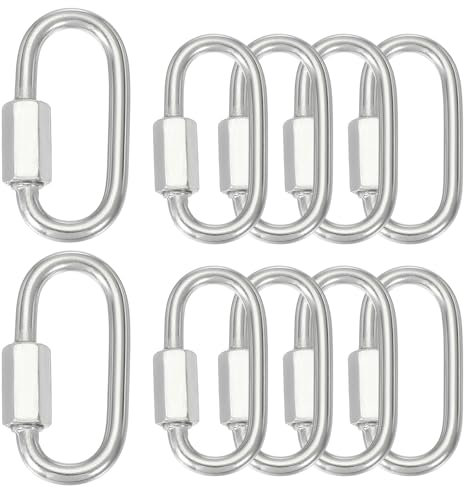 sourcing map Quick Links M4 1.57 Inch Stainless Steel Chain Connector Large Opening Screw Chain Link D Shape Locking Looks for Hammock Camping and Outdoor Equipment Pack of 10