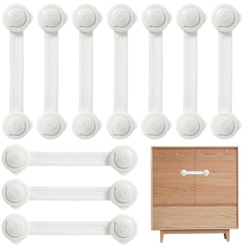10 Stück Kindersicherung für Schrank und Schubladen, Niedlicher Bärenkopf Schubladensicherung für Baby und Kinder für Tür Schränke Kühlschrank, Schrankschloss mit Starker Kleber ohne Bohren - Weiß