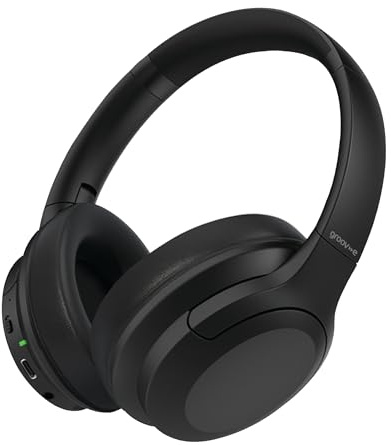 groov e Rhythm Wireless Headphones - Active Noise Cancelling Headphones with 32Hrs of Audio Playback - Bluetooth & 3.5mm Audio Jack - Black