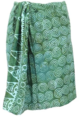 GURU SHOP Sarong estrecho Bali - Falda cruzada para hombre y mujer, diseño de espiral, color beige, Espiral/verde, Talla única
