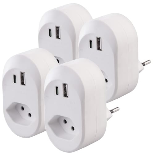 revolt Doppelsteckdose: CH: 4er-Set 2in1-Steckdosen mit 230-V-Ausgang, USB-C & USB-A, 3,4 A (Steckdose Schweiz, Steckdoseneinsätze, Adapter)