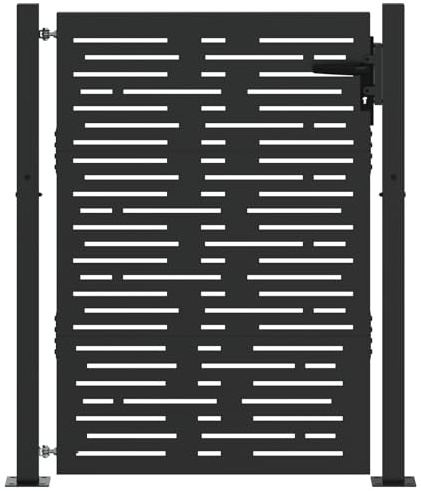 vidaXL Cancello da giardino con blocco Nero 100 x 125 cm, Ingresso elegante per il giardino, recinzione moderna, cancellino, pannello decorativo, protezione patio