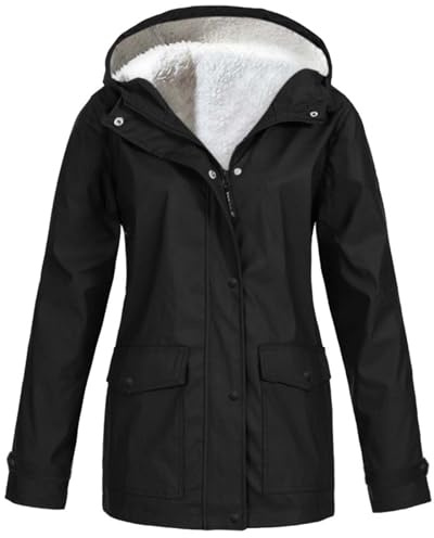 Chaqueta impermeable para mujer, con forro polar, con capucha, para invierno, cálida, para exteriores, con bolsillos, para senderismo, caminar, casual, manga larga, ligera, resistente al viento