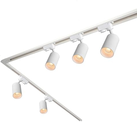 EDO - Sistema SEVA - Completa Kit Illuminazione a Binario Bianco - Binario Monofase 1,9m + 0,9m + 5x Faretti da Soffitto MALGA T GU10 + Alimentatore 220–240V + Tappo di Chiusura + Connettore, IP20