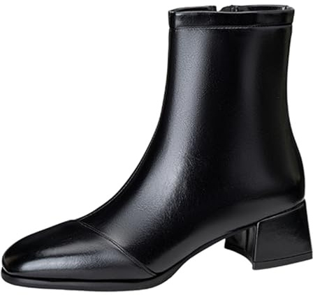 CuteFlats Botines para mujer con punta cuadrada, tacón de bloque de 4,5 cm con cremallera lateral, terciopelo sintético para oficina y uso diario, Negro , 38 EU