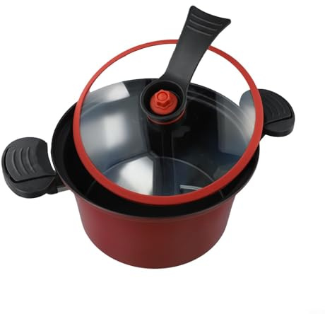 MoSundi Olla de cocción lenta a presión de 3,5 L para sopa de guiso, interior antiadherente con tapa, compatible con llama abierta, para cocinar versátil para métodos, verde/rojo