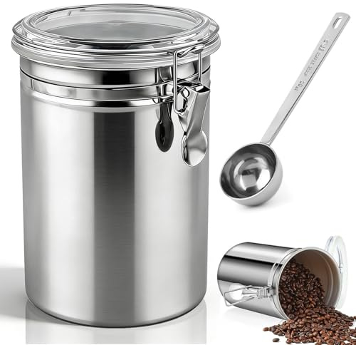 GZqiancang Lata de café hermética, 1,8 L, acero inoxidable, plata | Bote Hermetico para Café para granos de café, café en polvo, nueces, té, azúcar, harina