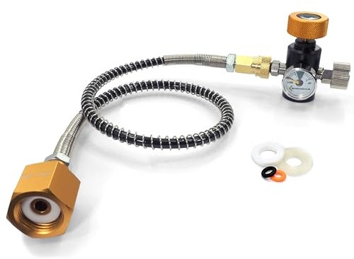 Bestschweissen.de CO2 påfyllningsadapter för SodaStream-cylinder, vattenbubblare adapter blå TR21-4 till W21.8 påfyllningsadapter med manometer och ventilationsventil, 64 cm aluminium