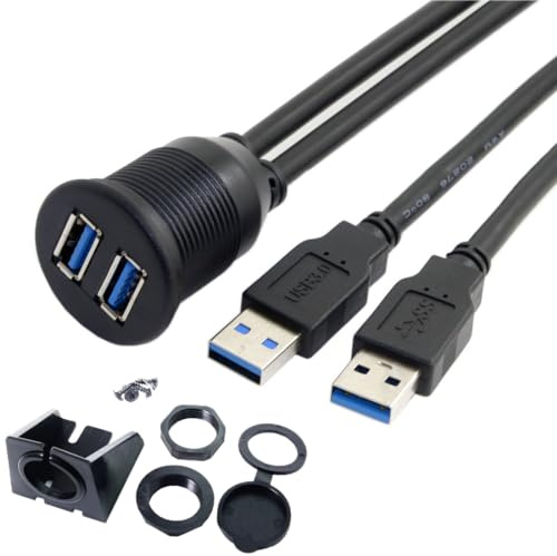 chenyang Cable de extensión USB 3.0 de doble puerto para montaje empotrado de 2 machos a 2 hembras para montaje en panel de salpicadero de coche