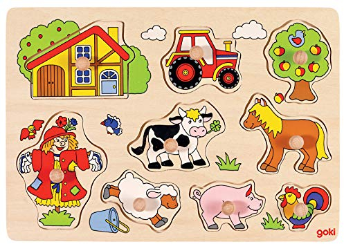 Puzzle aus Holz Steckpuzzle Bauernhof von goki 9 Teile mit Palandi® Sticker