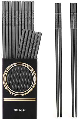 GLAMFIELDS 10 Pairs Fiberglass Chopsticks, Reusable Japanese Chinese Chop Sticks Dishwasher Safe, Non-Slip, 9 1/2 inches
