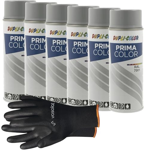 vasalat Dupli-Color Lackspray silbergrau glänzend RAL 7001 - Sprühlack für Metall, Kunststoff und Holz - wetterfeste Sprühfarbe für den Innen- und Außenbereich UV -beständig, 6 Stück