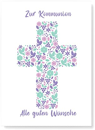 Friendly Fox Karte zur Kommunion Mädchen, 1x Kommunionskarte mit Umschlag, Karte Kommunion Mädchen