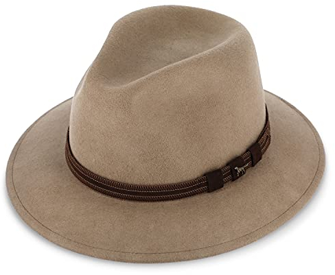 fiebig Clark Traveller Wollfilzhut | Crushable & Waterproof Hut (55-S, Beige)