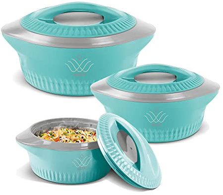 Milton Casserole for hot food, Double walled insulated inner Stainless Steel Hot Pot with lid, Serving box for food and roti, insulated serving bowl, Set of 3 (830 ml, 1270 ml,1800 ml), Royal Regular