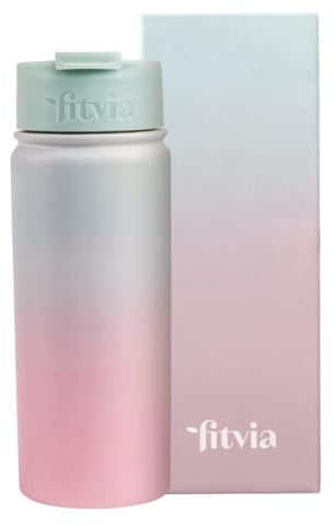 fitvia Thermoflasche Candy Pastell rosa, blau 500ml Edelstahl, integriertes Teesieb, Wärme- und Kältefunktion, Wasserkaraffe