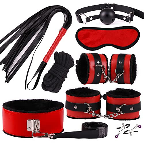 Set Bondage Erotico 8 Pezzi in Pelle SM Giocattolo Sessuale con Manette Giocattoli Erotici Perfetti per Coppie Principianti (Rosso)