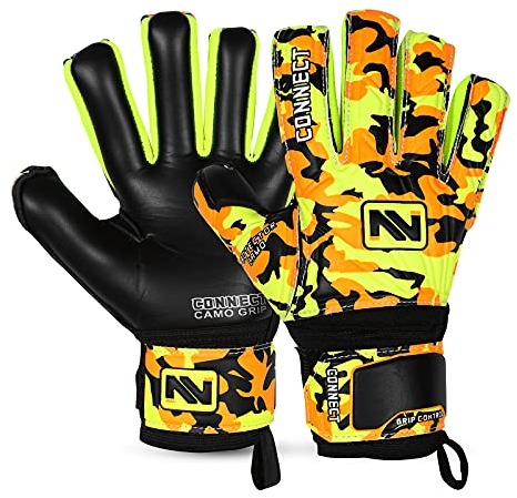 CONNECT Torwarthandschuhe für Kinder, Jugendliche und Erwachsene mit Fingerauflage, Fußballhandschuhe für Jungen Mädchen und Junioren, Fußballhandschuhe für Training und Spiel (Black, 4)