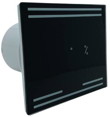 AirTech-UK Bathroom Extractor Fan with Humidistat and Timer - Sleek Black Glass Front - LED Display Timer and Humidity - 100mm - 4 Inches - Silent Bathroom Extractor Fan