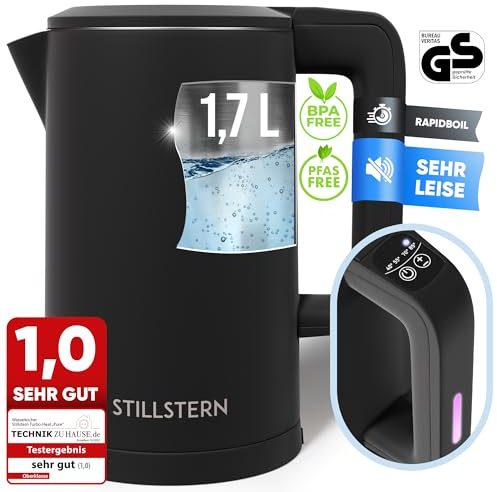 Stillstern Wasserkocher mit Temperatureinstellung [1,7L, 2200W, 40-55-70-85-100°C], 12h Warmhalten, Wasserkocher Edelstahl mit Präzisionsausguss, Schnelles Aufheizen, Teekocher Camping, Matt Finishing
