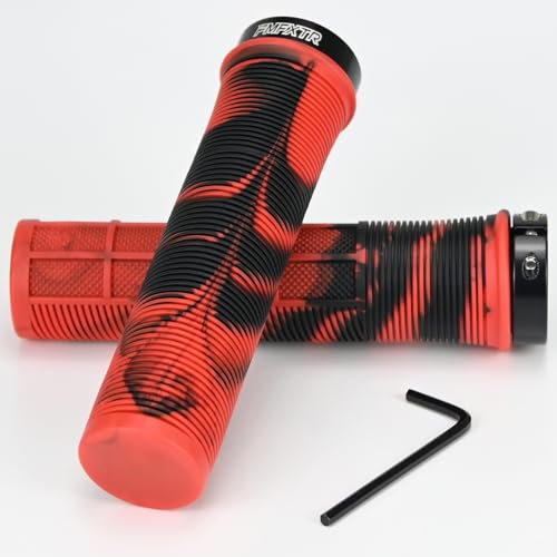 1 paio di manopole per manubrio della bicicletta, in gomma antiscivolo con blocco in alluminio, 22 mm, manopole ergonomiche per bicicletta, MTB, BMX (rosso)