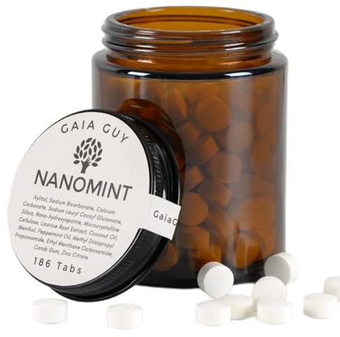 Gaia Guy | NanoMint Fluoride-Free Toothpaste Tablets - Nano-Hydroxyapatite Remineralizing, Plastic-Free, Eco-Friendly Glass Jar | 186 Tabs