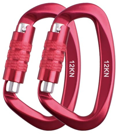 TRIWONDER 12 kN Moschettoni Portachiavi Moschettone con Chiusura a Vite inAlluminio Moschettoni per Borse Zaino Moschettone da Tenda Pesca Campeggio Escursioni (Rosso - 2 pezzi)