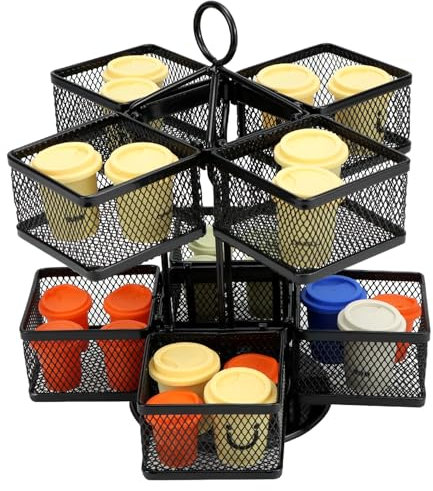 QWORK® Soporte metálico para bolsitas, caja de té giratoria para hasta 96 bolsitas de té