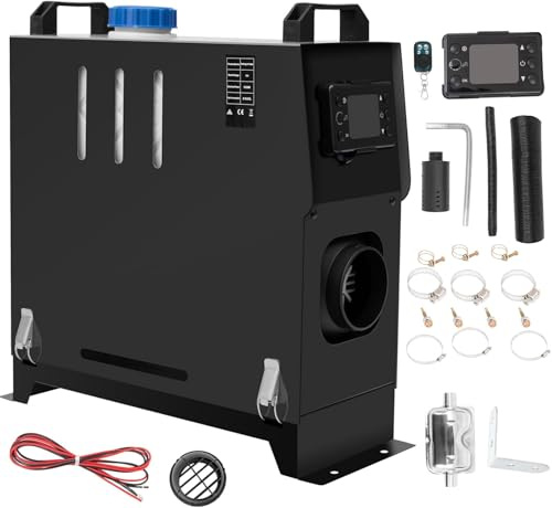 12V 8KW All in One Air Diesel Heater Parking Heater Diesel Night Heater | with Silencer LCD Switch 5L Tank For Truck, Boat, Car Trailer, Campervans, Caravans (Black)