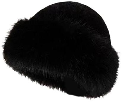 F Fityle Cappello in Pelliccia Sintetica per Donna, Modello Russo per Sport Invernali, Nero