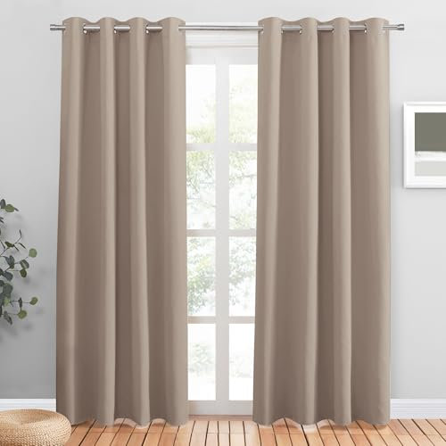 PONY DANCE Türvorhang Thermo Kälteschutz Ösenschal 2er Set H 210 x B 132 cm Verdunklungsgardine Wohnzimmer Vorhänge Wärmeisolierend Wohnzimmer Gardinen mit Ösen, Taupe